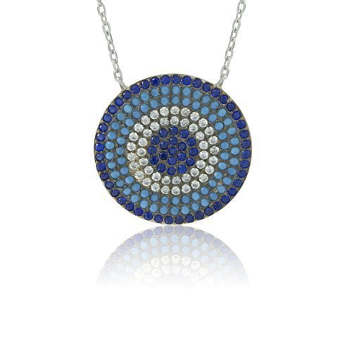 SilverLuxe Womens Sterling Silver CZ Evil Eye Disc Pendant Necklace 15 2